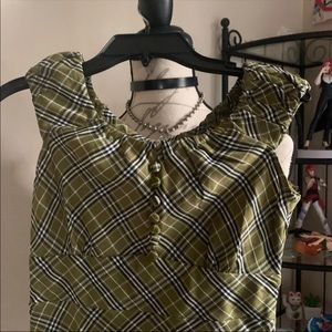 Green plaid yes style dress size xs-s worn once message with questions